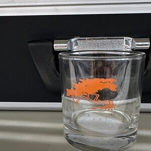 Vintage & Rare MCM style elegant whiskey glass vibrant orange cypress tree.